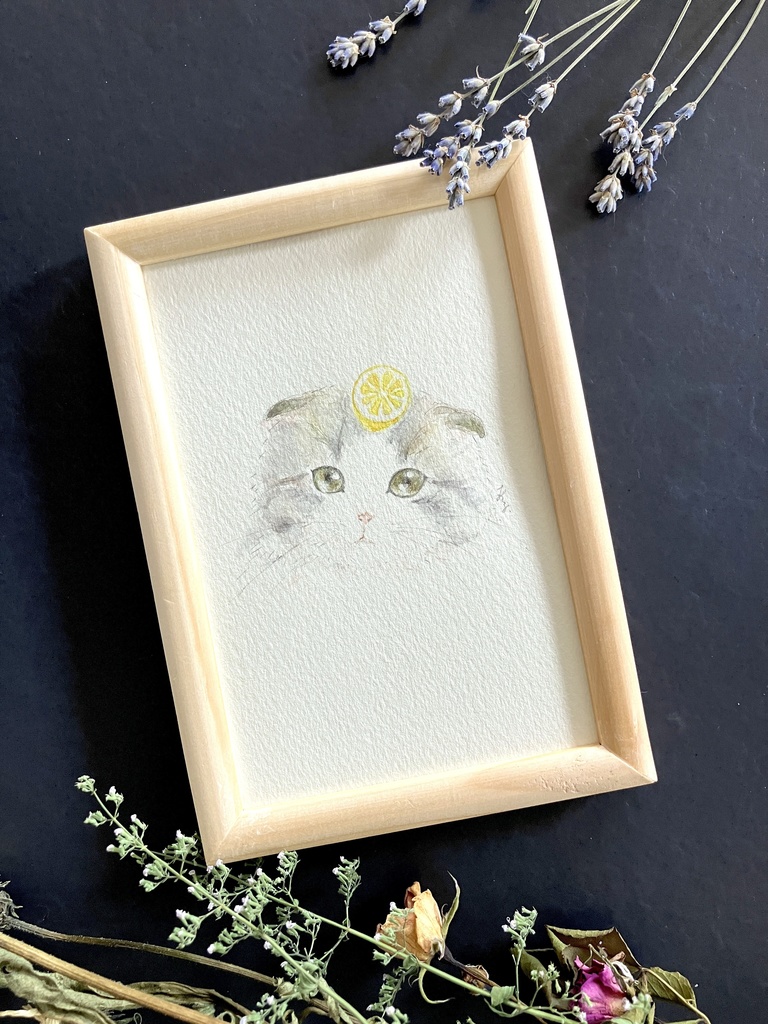 【額なし水彩原画】Cat Face (cat × lemon)