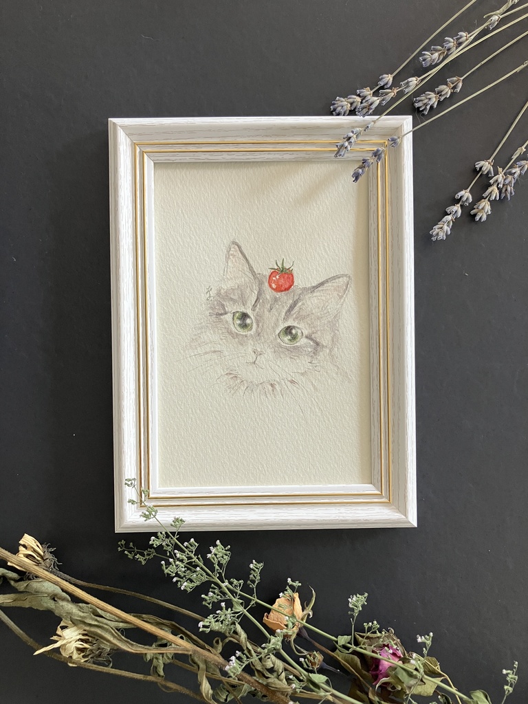 【額なし水彩原画】Cat Face (cat × tomato)