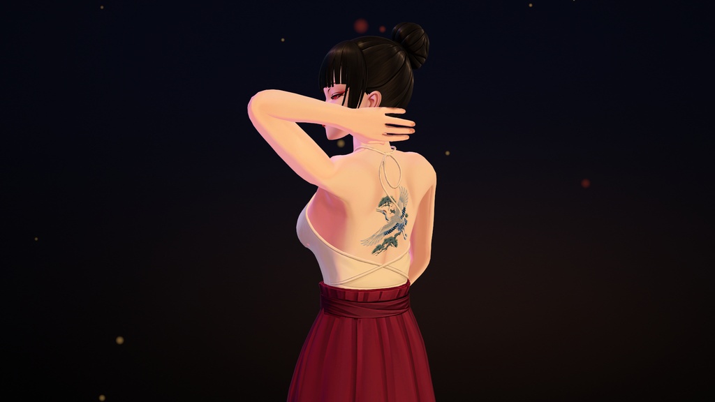 【VRChat】Tsuru ― 鶴と松のタトゥー(発光・ON/OFF)/ Crane & Pine Tattoo【MA/PC】