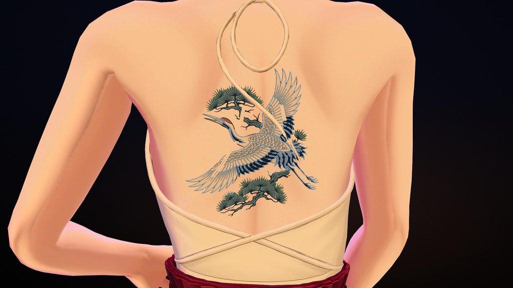 【VRChat】Tsuru ― 鶴と松のタトゥー(発光・ON/OFF)/ Crane & Pine Tattoo【MA/PC】