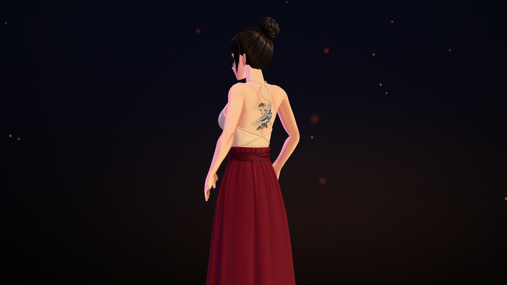 【VRChat】Tsuru ― 鶴と松のタトゥー(発光・ON/OFF)/ Crane & Pine Tattoo【MA/PC】