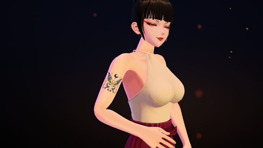 【VRChat】Yocho II ― 夜蝶のタトゥー(B)(発光・ON/OFF)/ Night Butterfly Tattoo B【MA/PC】