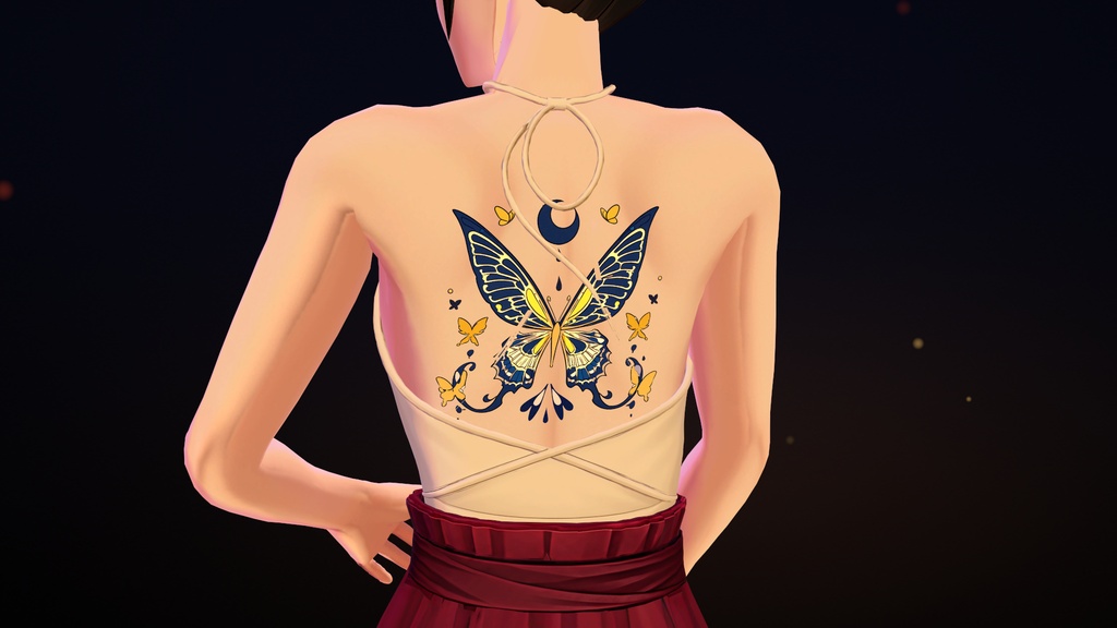 【VRChat】Yocho II ― 夜蝶のタトゥー(B)(発光・ON/OFF)/ Night Butterfly Tattoo B【MA/PC】
