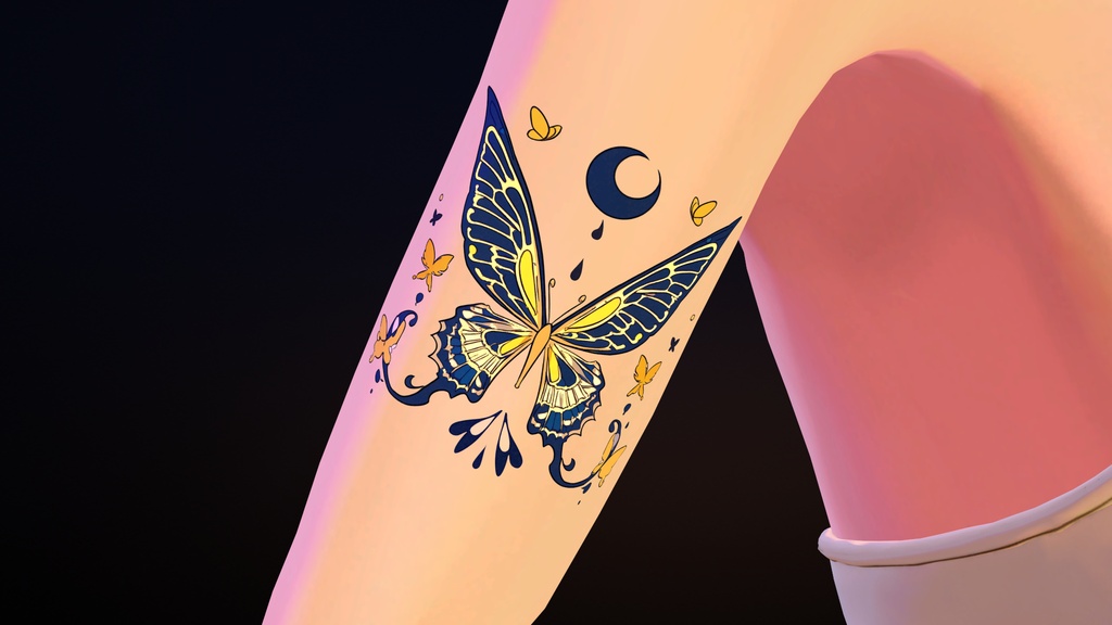 【VRChat】Yocho II ― 夜蝶のタトゥー(B)(発光・ON/OFF)/ Night Butterfly Tattoo B【MA/PC】