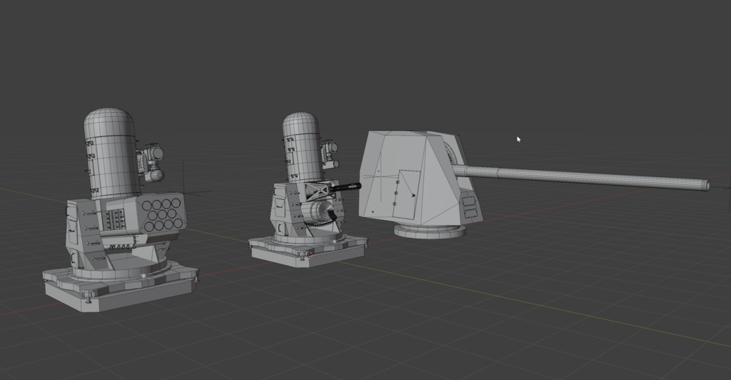 【可動ボーン入/3Dローポリ】現代軍艦兵装 3点セット(Mk45・ファランクス・SEARAM)旋回・昇降ギミック対応 / マテリアル色分け済