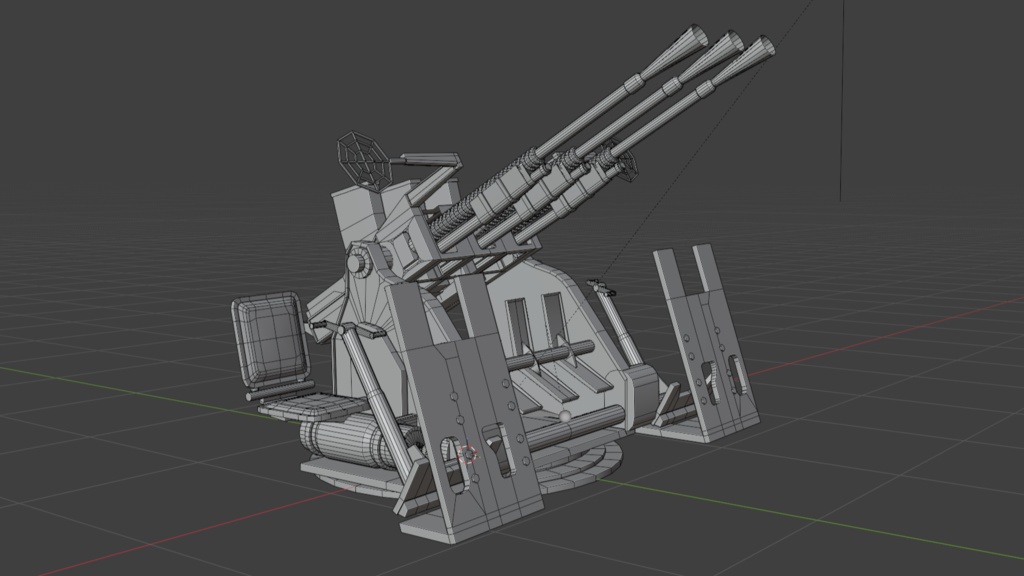【可動ボーン入/3Dローポリ】九六式二十五粍三連装機銃 - 艦艇兵装(旋回・昇降対応 / マテリアル色分け済)