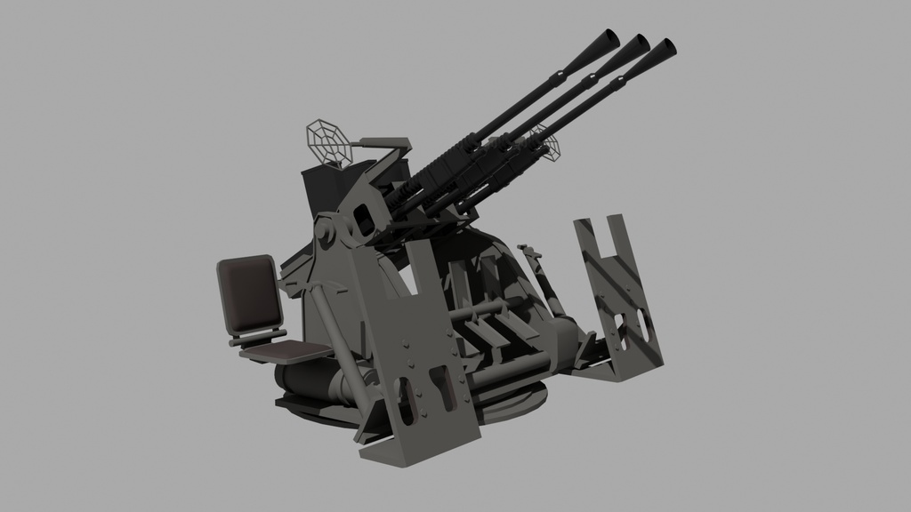 【可動ボーン入/3Dローポリ】九六式二十五粍三連装機銃 - 艦艇兵装（旋回・昇降対応 / マテリアル色分け済）