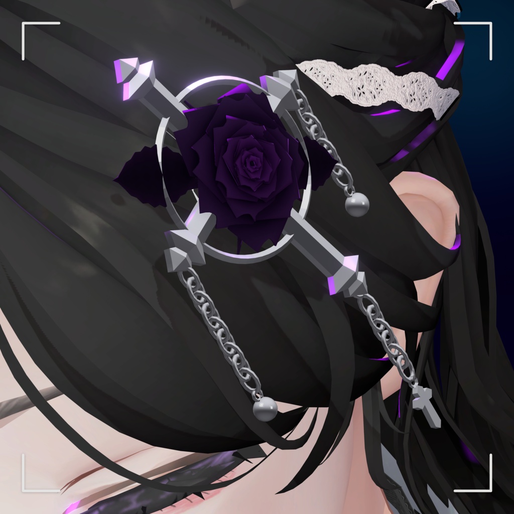 Gothic Side Clip ―ゴシック薔薇の髪飾り― 花6色×金属2色【VRChat】