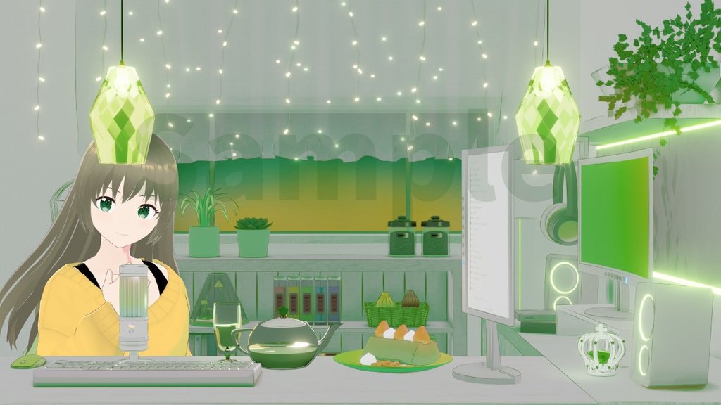 動く動画背景│夜明グリーンの部屋 全2色 ループ可