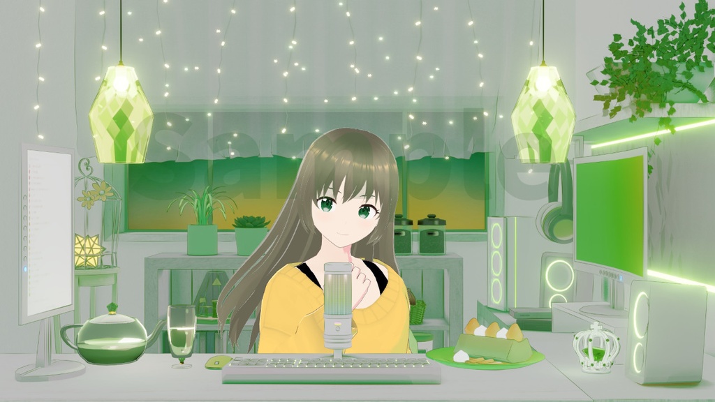 動く動画背景│夜明グリーンの部屋 全2色 ループ可