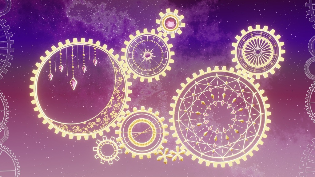 動く背景素材 夜空と歯車(全2色)ループ可