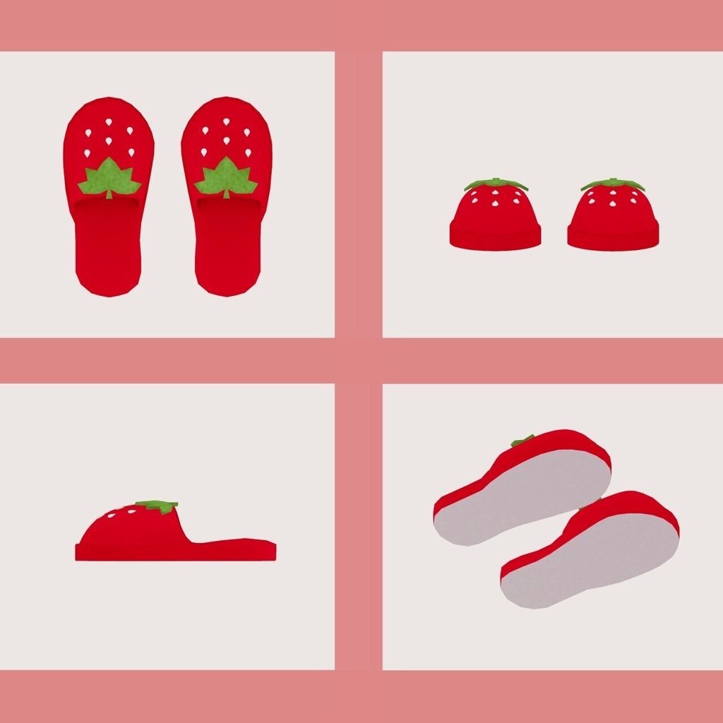 【MA設定済】VRChat想定 いちごスリッパ 全4色セット有 strawberry slippers 4colors