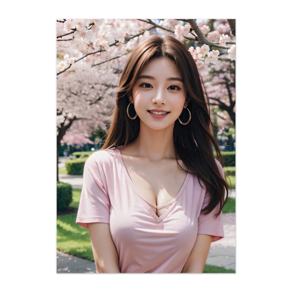 【桜咲く春の微笑み】AI美女ポスター | Springtime Smile beneath the Cherry Blossoms
