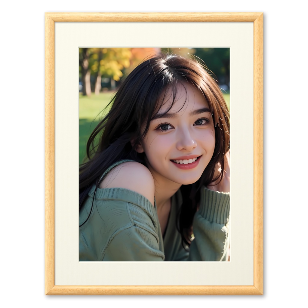 【秋風の微笑み】やわらかな眼差しのAI美女ポスター｜高精細プリント対応