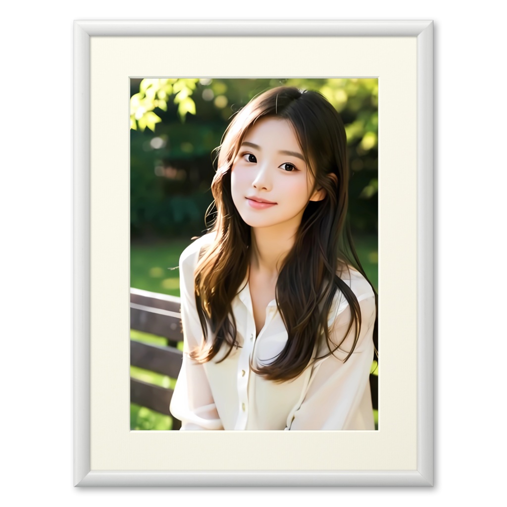 【木漏れ日の中の微笑み】透明感あふれるAI美女ポスター｜高精細プリント対応