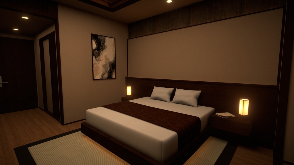 【VRChat想定】和モダンホテル客室 3D背景モデル