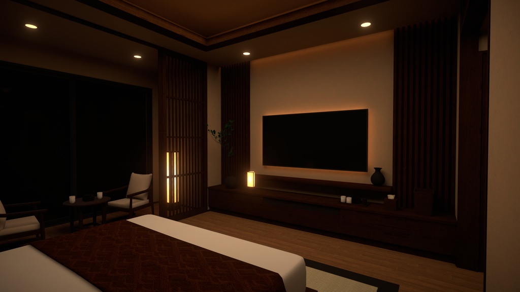 【VRChat想定】和モダンホテル客室 3D背景モデル