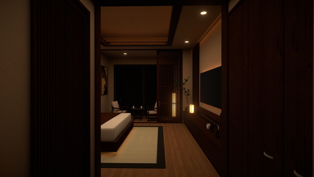【VRChat想定】和モダンホテル客室 3D背景モデル