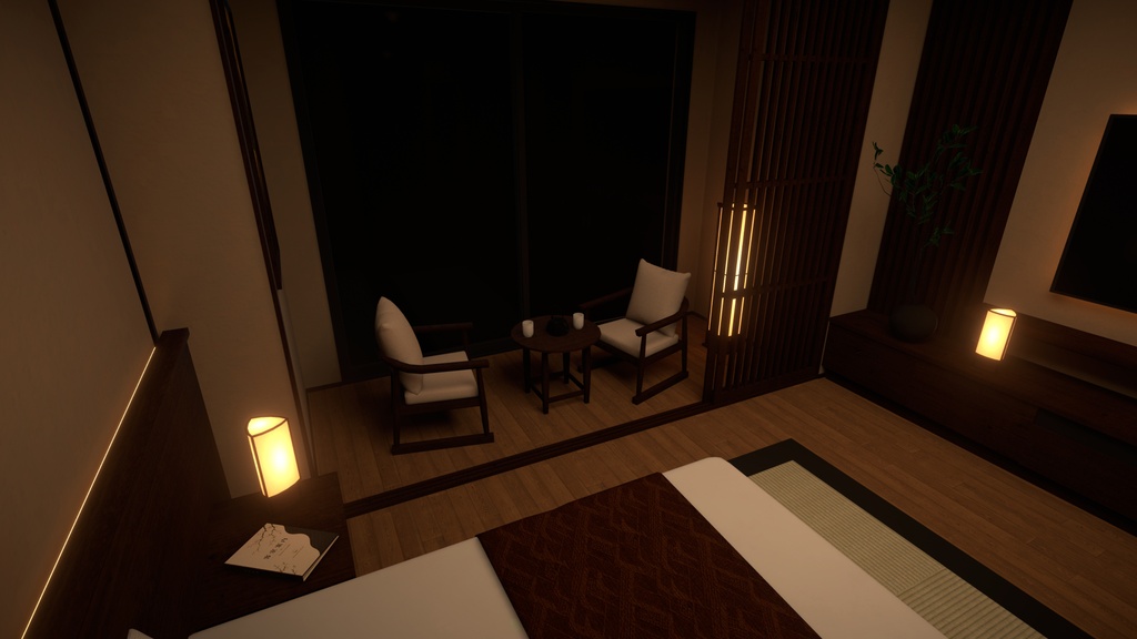 【VRChat想定】和モダンホテル客室 3D背景モデル
