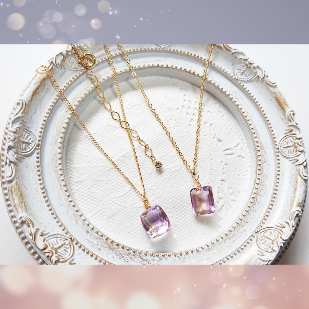 三ツ谷隆イメージ_バイカラーアメトリンネックレス(K16GP使用)