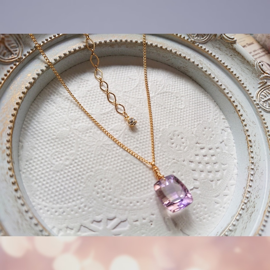 三ツ谷隆イメージ_バイカラーアメトリンネックレス(K16GP使用)