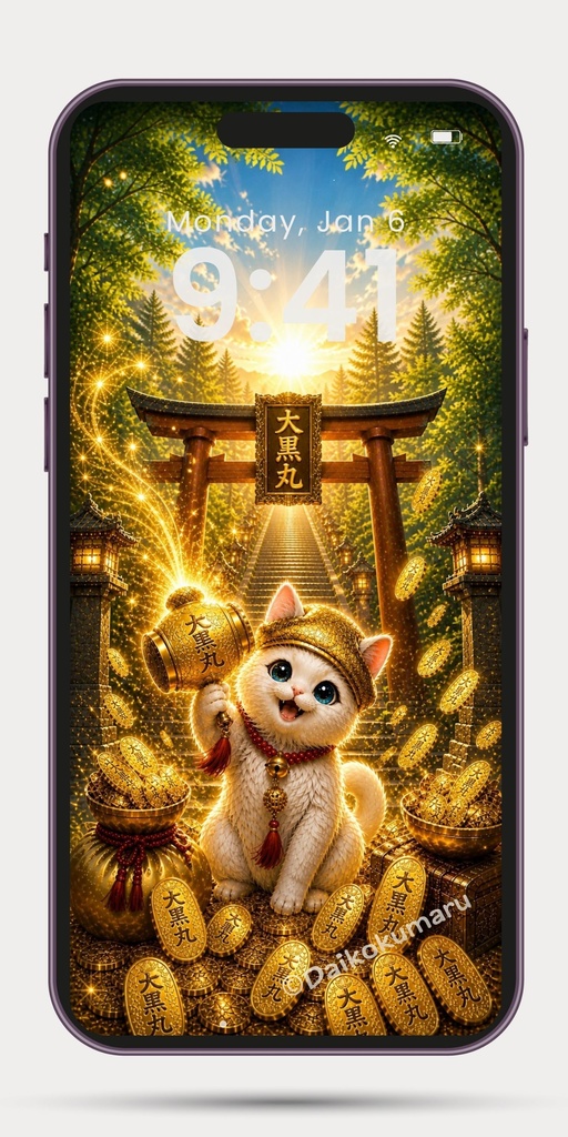 大黒丸|金運上昇の朝日スマホ壁紙|小判ザクザク ver.
