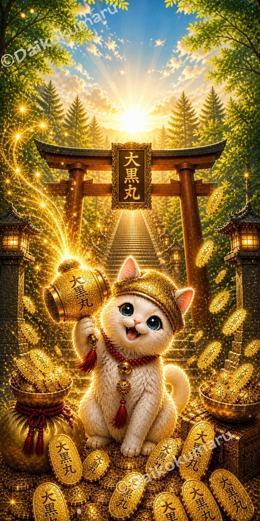 大黒丸｜金運上昇の朝日スマホ壁紙｜小判ザクザク ver.