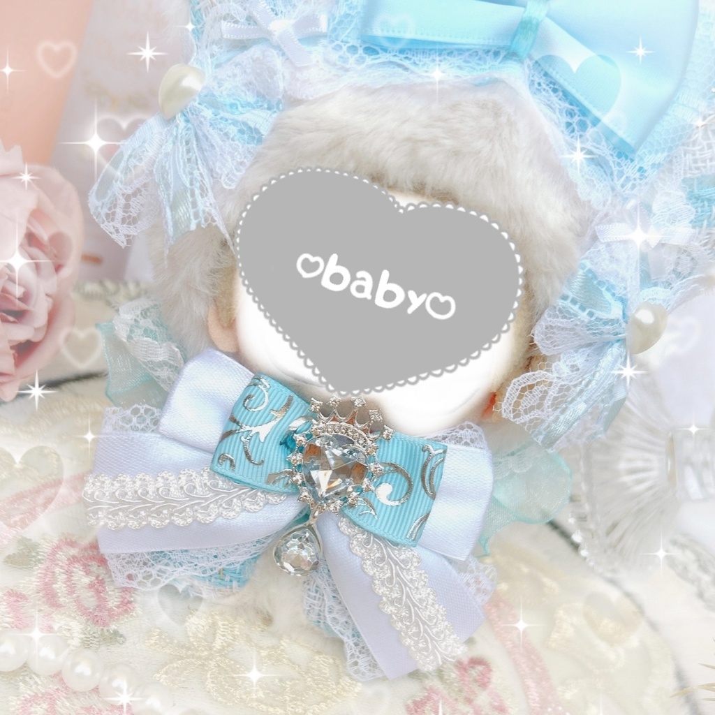 【♡新作♡】frill Light BLUE tweed cat ˆ •͈ ·̫ •͈ ˆ🩵 ぬい服♡