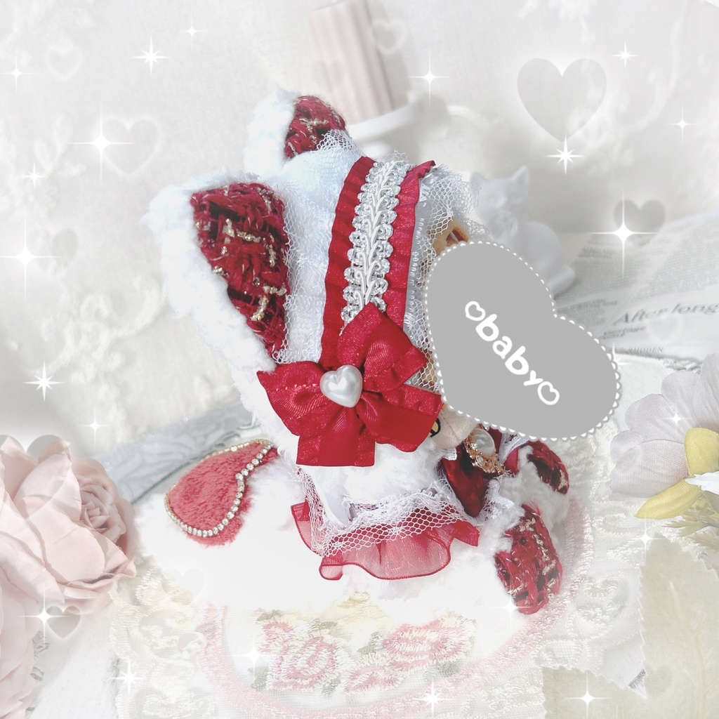 【新作♡!!】おすわりfrill tweed red cat ❤︎ ぬい服♡