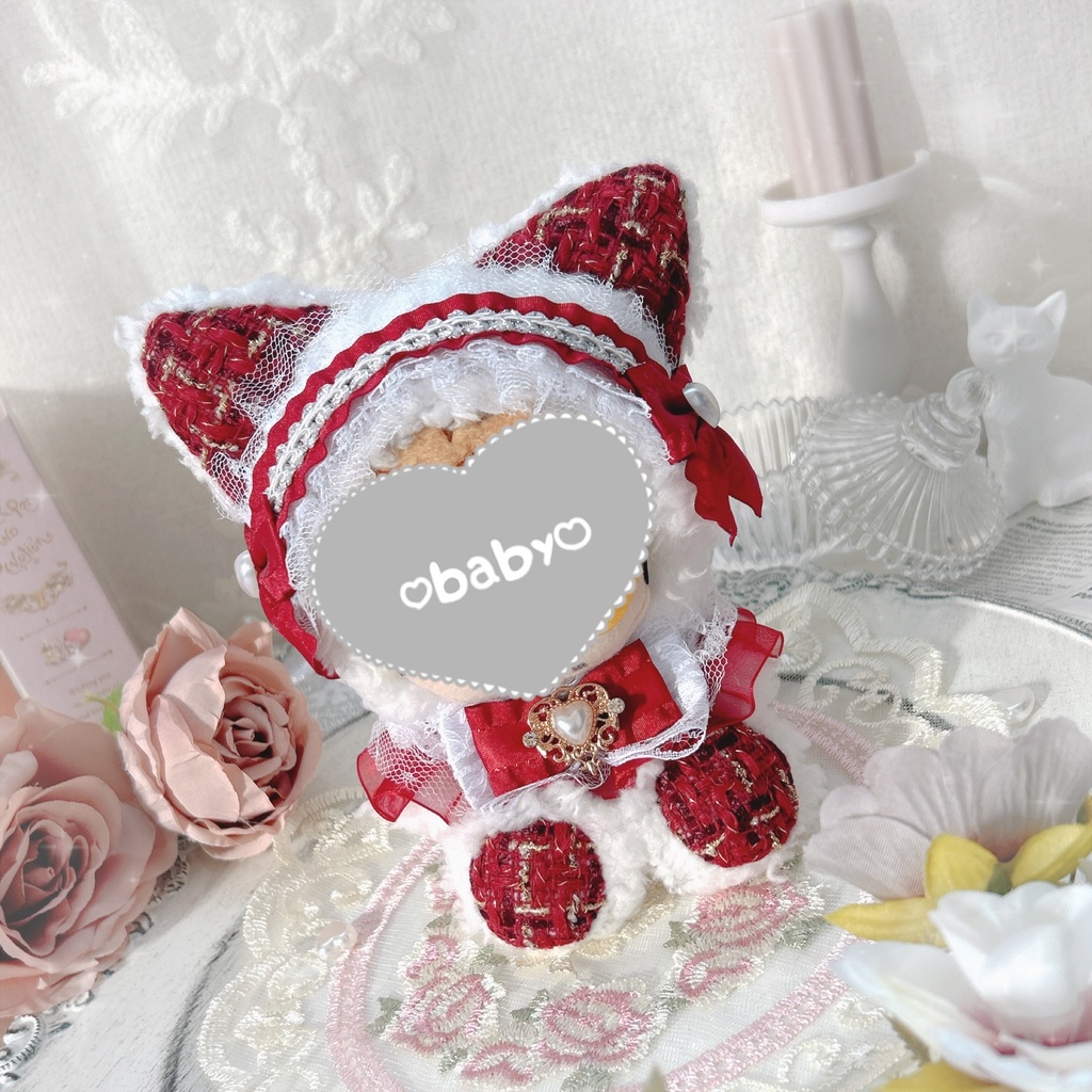 【新作♡!!】おすわりfrill tweed red cat ❤︎ ぬい服♡