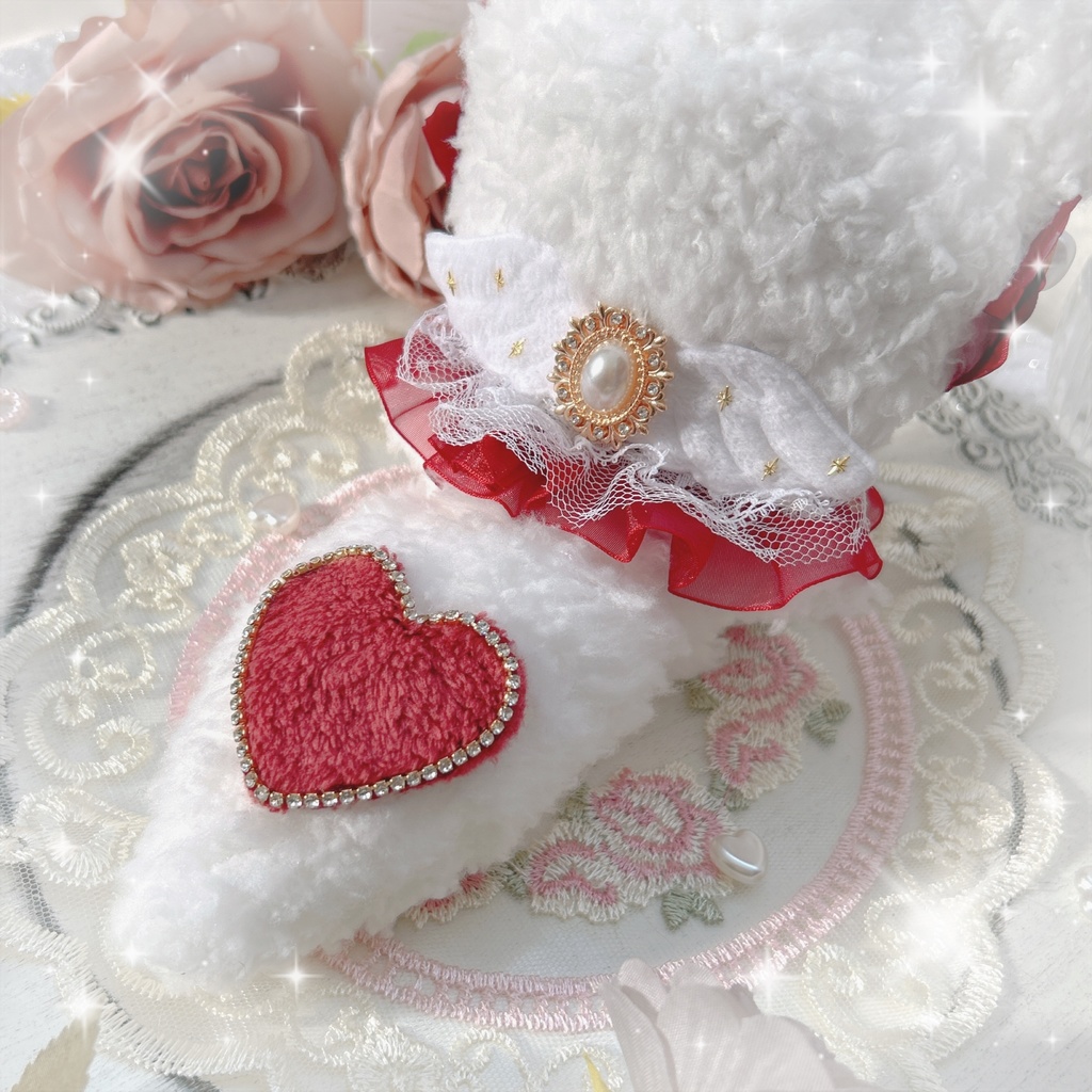 【新作♡!!】おすわりfrill tweed red cat ❤︎ ぬい服♡