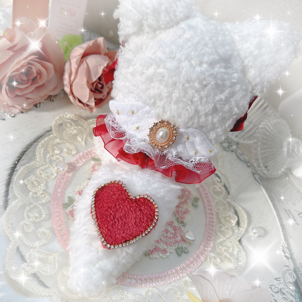 【新作♡!!】おすわりfrill tweed red cat ❤︎ ぬい服♡