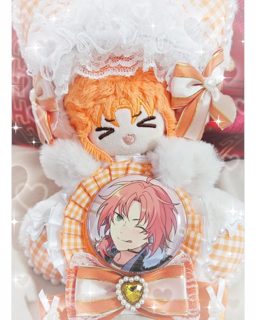ロゼット×ぬい服 orange check catˆ⸝⸝> ·̫ <⸝⸝ˆ ♡