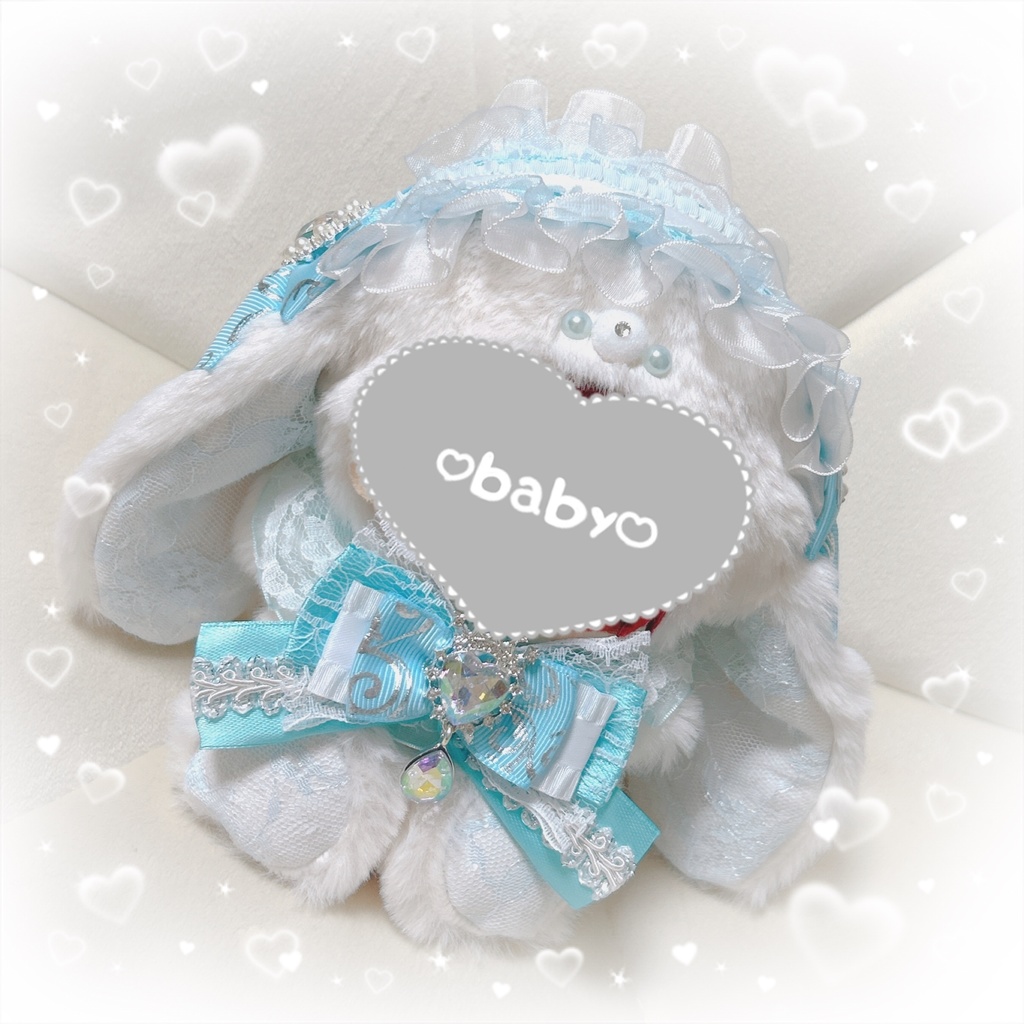 おすわり ふわふわ 垂れ耳うさぎ🐰🩵🫧 ぬい服.*