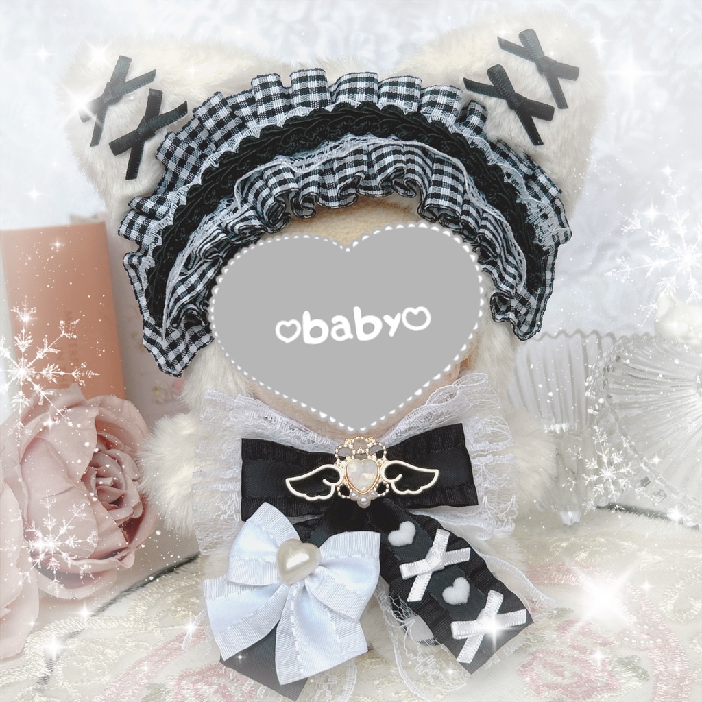 おすわり BLACK×CHECK にゃんこฅ^˶•̀д•́˶^ฅ ぬい服♥⟡.⋆