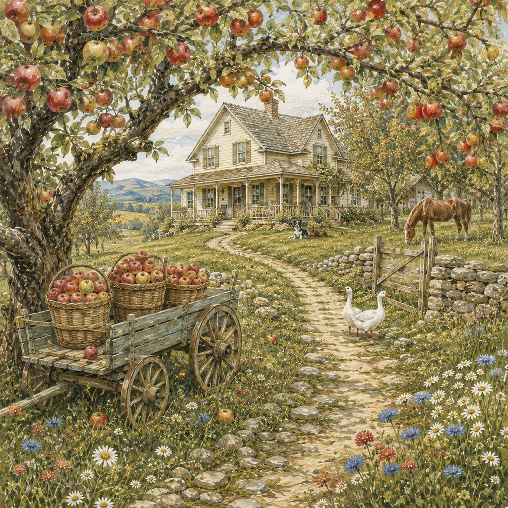 Blooming Country Farm Stories|花と動物のアメリカンカントリー風景画 5枚セットVol.1
