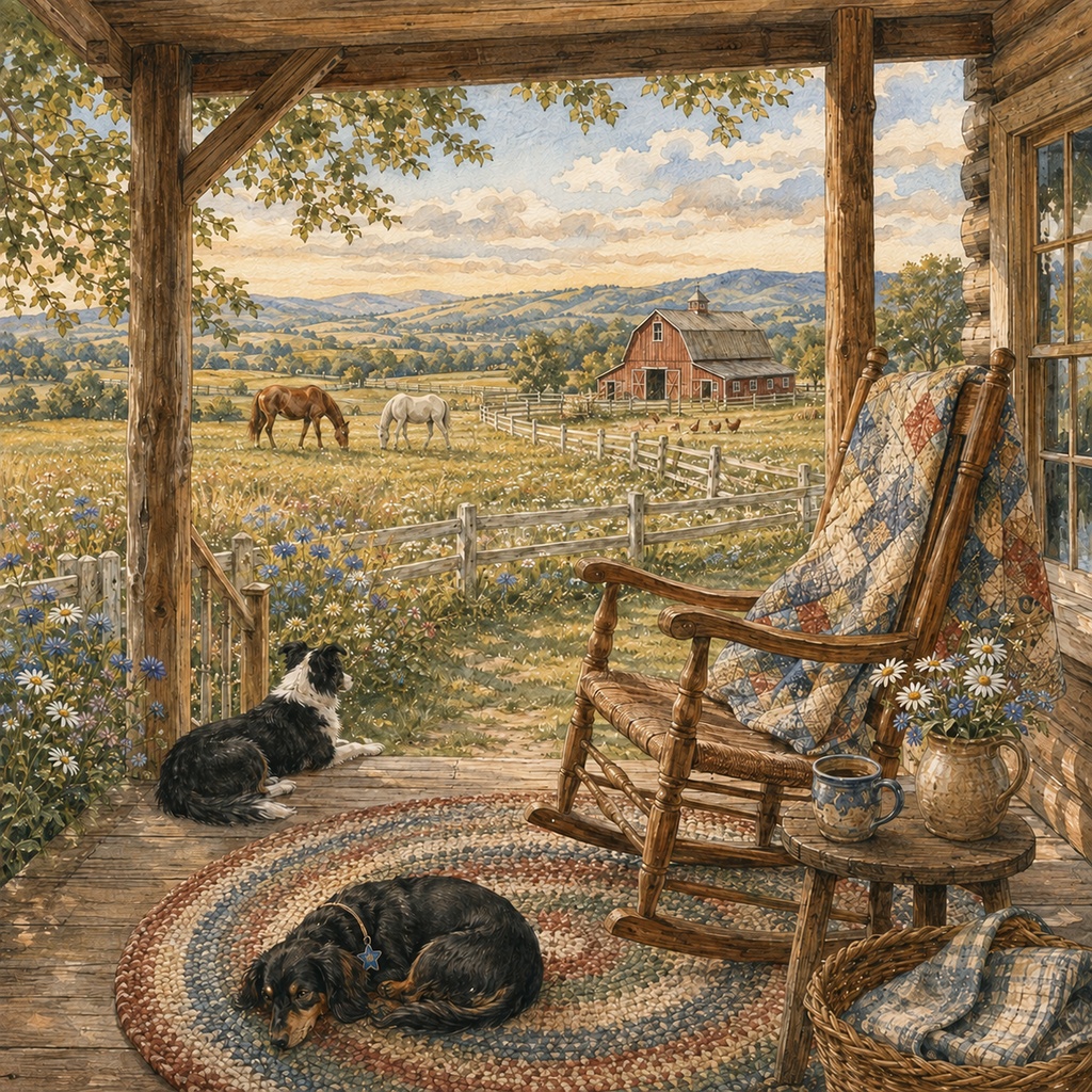Blooming Country Farm Stories|花と動物のアメリカンカントリー風景画 5枚セットVol.1