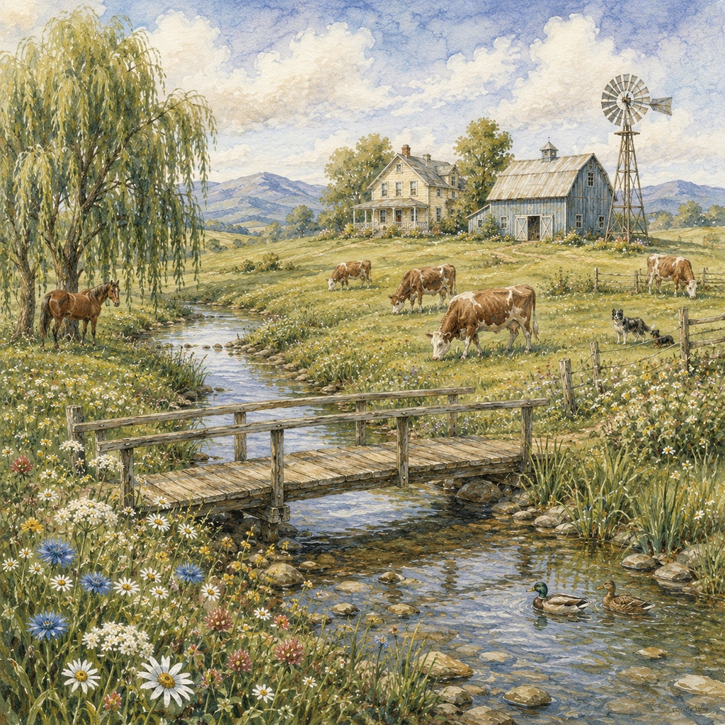 Blooming Country Farm Stories|花と動物のアメリカンカントリー風景画 5枚セットVol.1