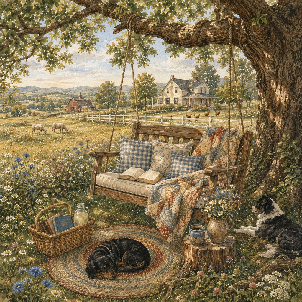 Blooming Country Farm Stories|花と動物のアメリカンカントリー風景画 5枚セットVol.1