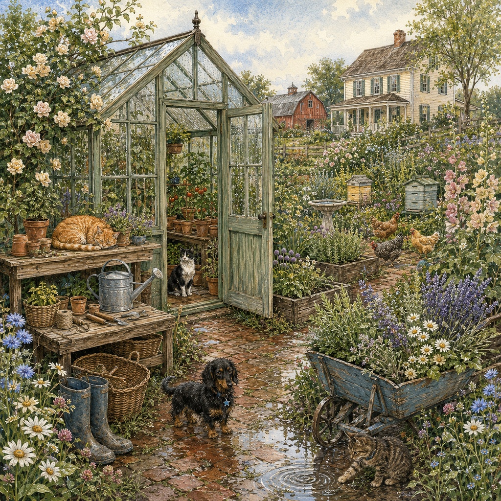 Blooming Country Farm Stories|花と動物のアメリカンカントリー風景画 5枚セットVol.2
