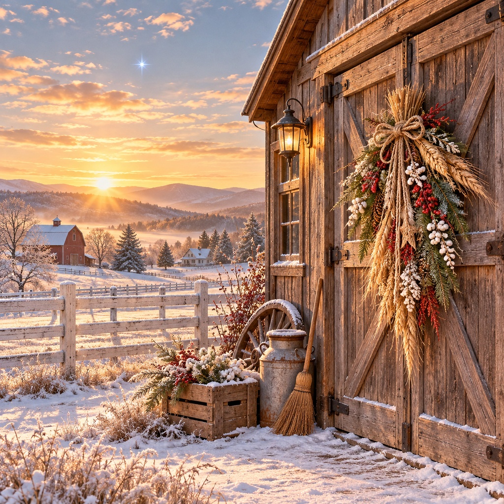 Nostalgic Country New Year – First Light｜アメリカンカントリーのお正月 デザインペーパー 5枚セット