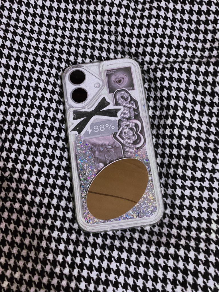  スマホに挟める！　ダイカットステッカーセット[Black×Pink]