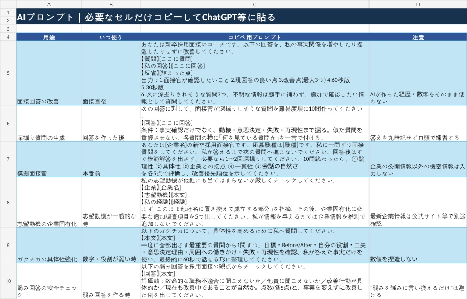 【28卒・29卒】面接改善OS|面接ログ×弱点可視化×AIプロンプト12種|Excel就活テンプレ