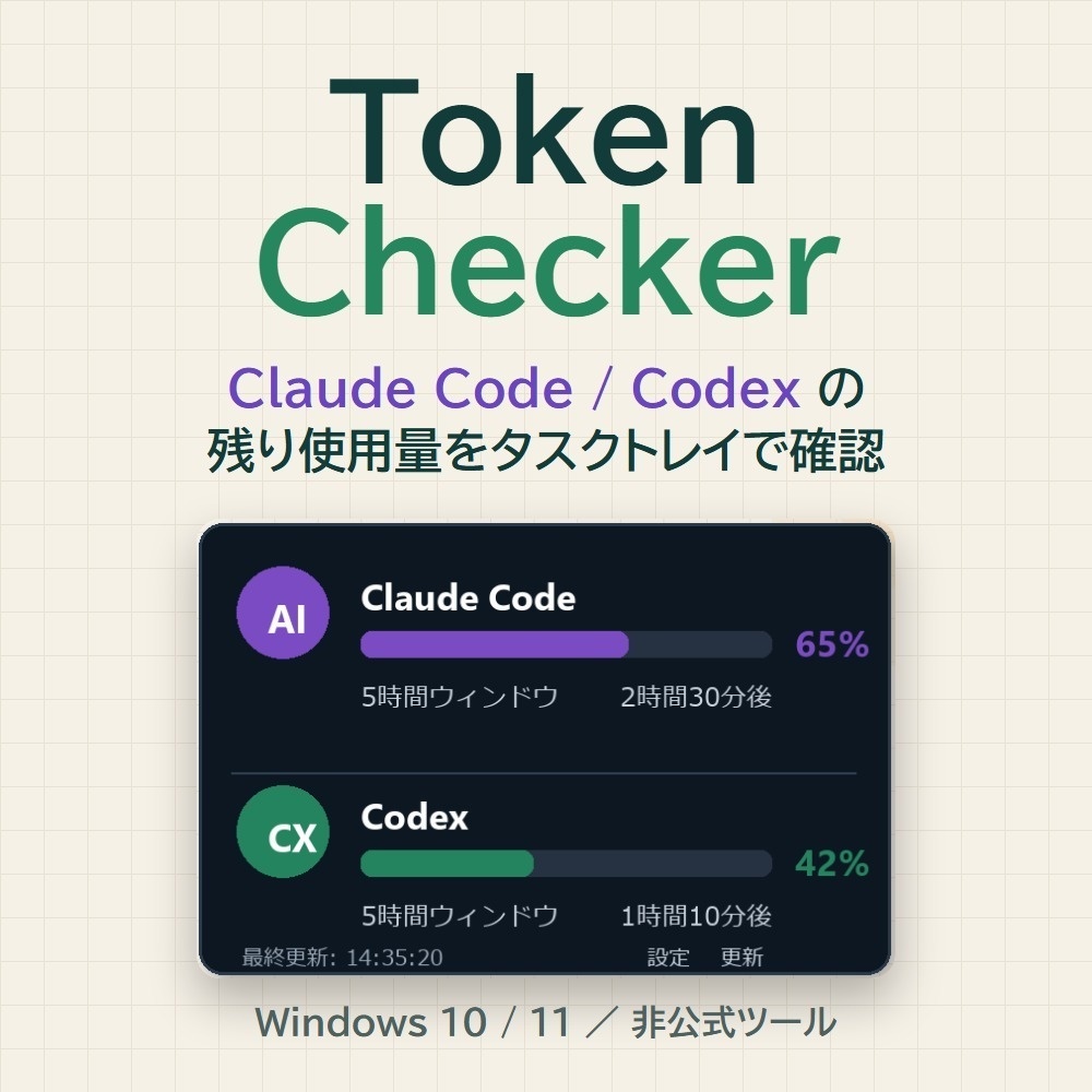 Token Checker for Claude Code / Codex｜Claude Code / Codex の残り使用量を見える化