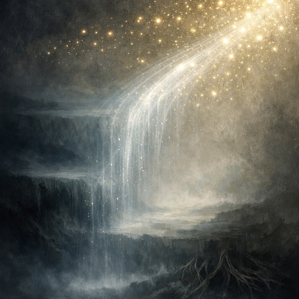 語感世界の棚を流れる滝｜高解像度アートデータ