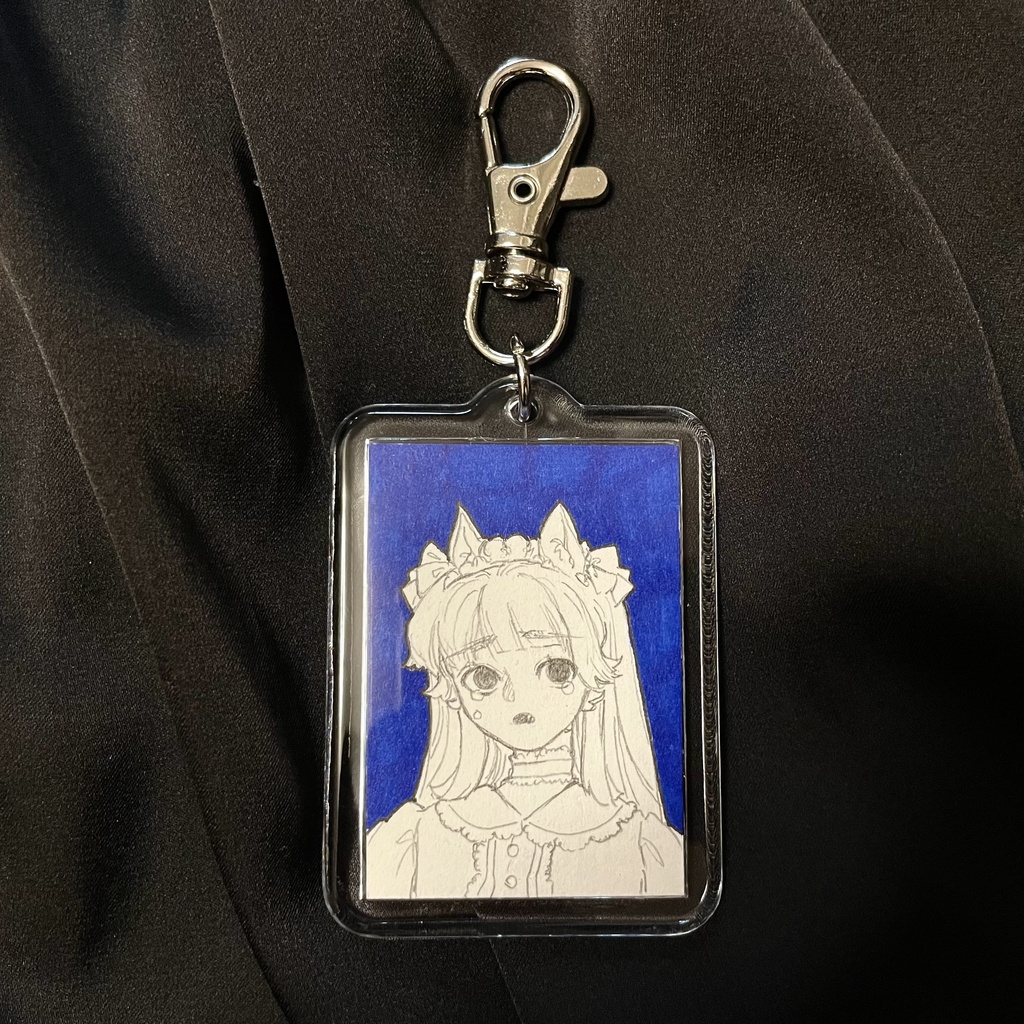 ミニ原画キーホルダー(証明写真風ケモ耳)