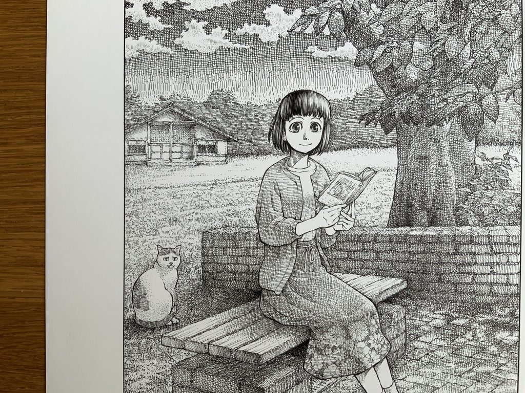 原画『木漏れ日で読書』
