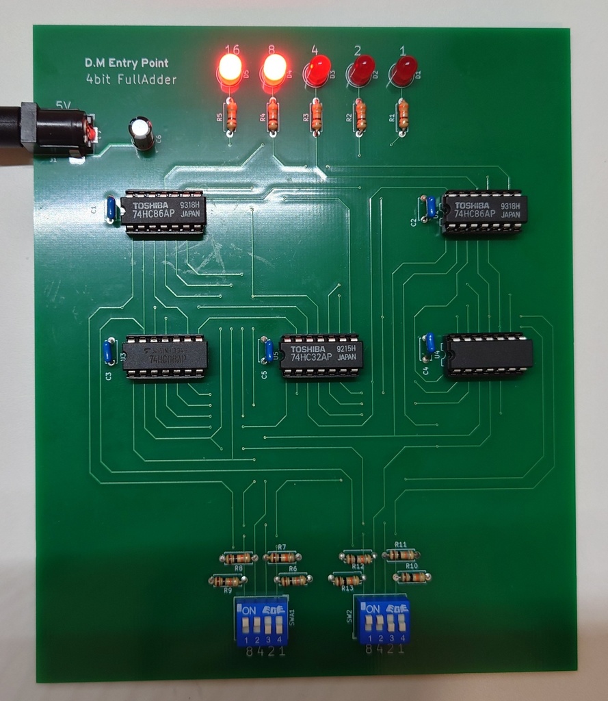 4bit加算器 組み立てキット 組み立て済み基板