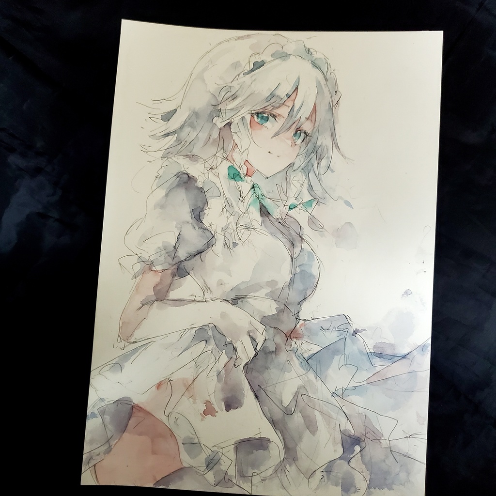 手描きイラスト】東方Project☆十六夜咲夜☆水彩原画☆A4