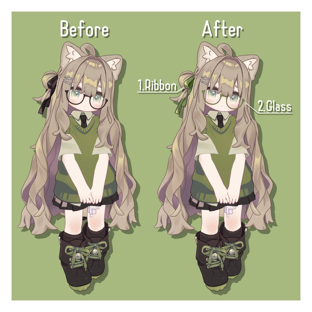 リボン・メガネ・しっぽバンド色替えテクスチャ